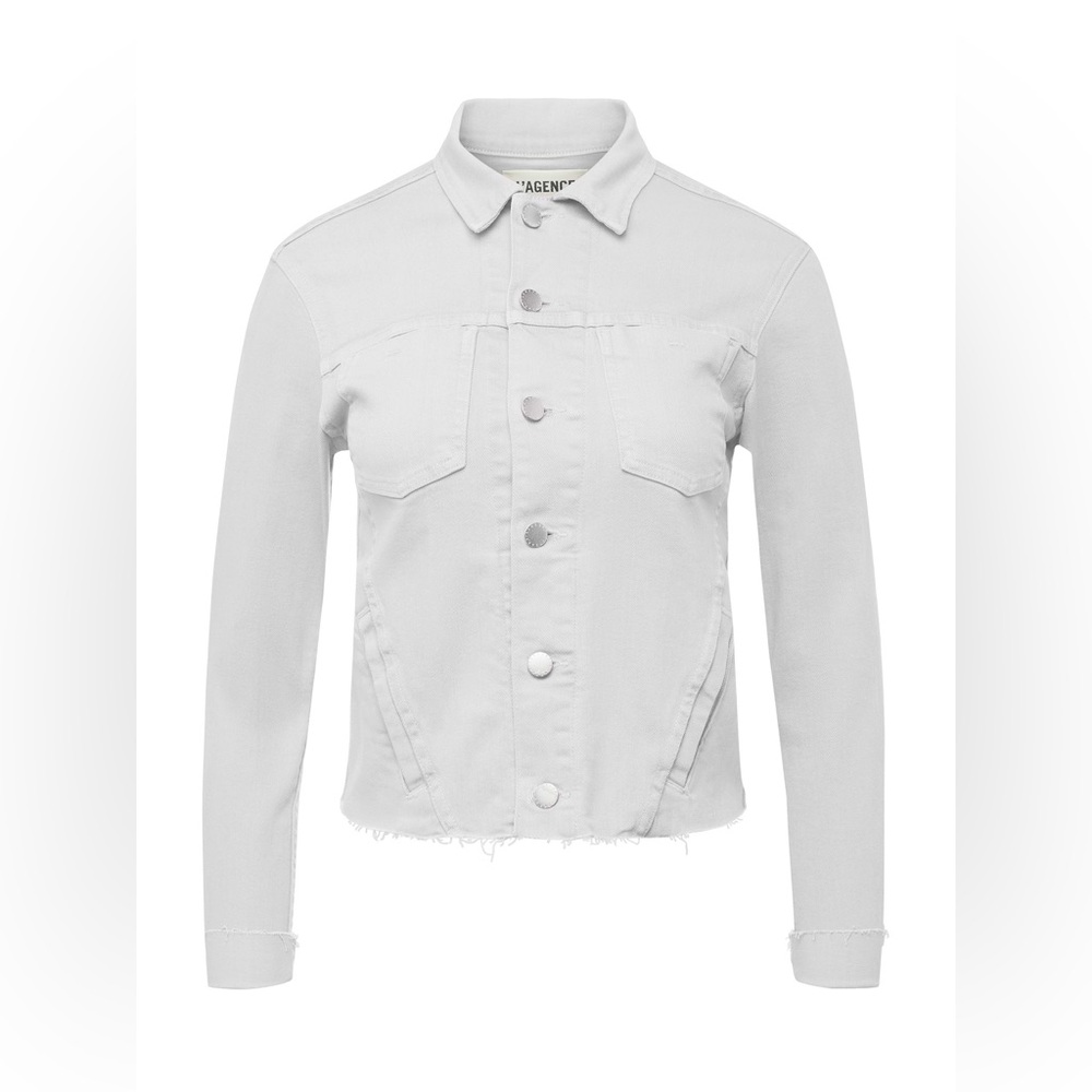 NWT L'Agence Janelle Cropped Slim-Fit Jean Jacket Casual Denim Blanc White Sz S - Picture 3 of 16